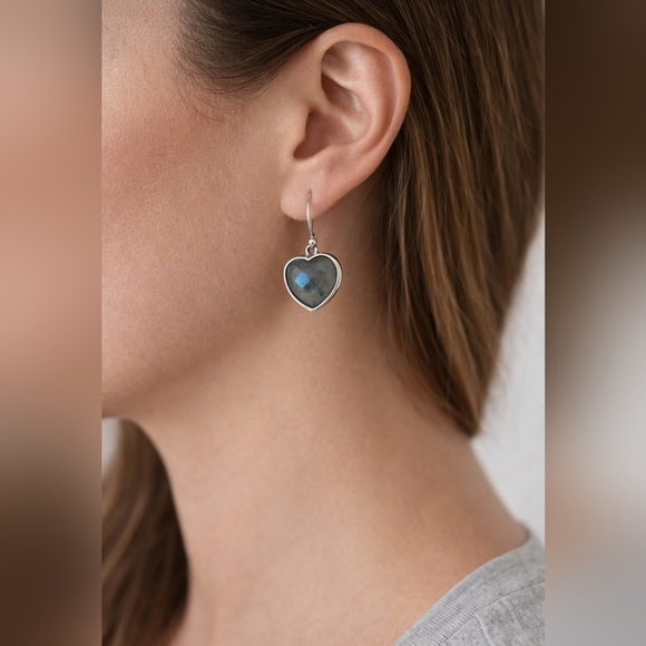 Jewelry - Labradorite Heart Drop Earrings | Sterling Silver | Boho Gemstone Jewelry
